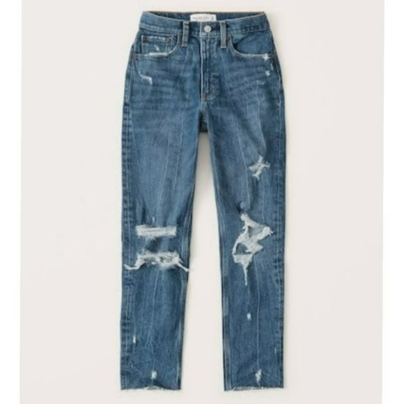 Abercrombie & Fitch Womens High Rise Mom Jeans Dark Wash Size 37 - Picture 2 of 10